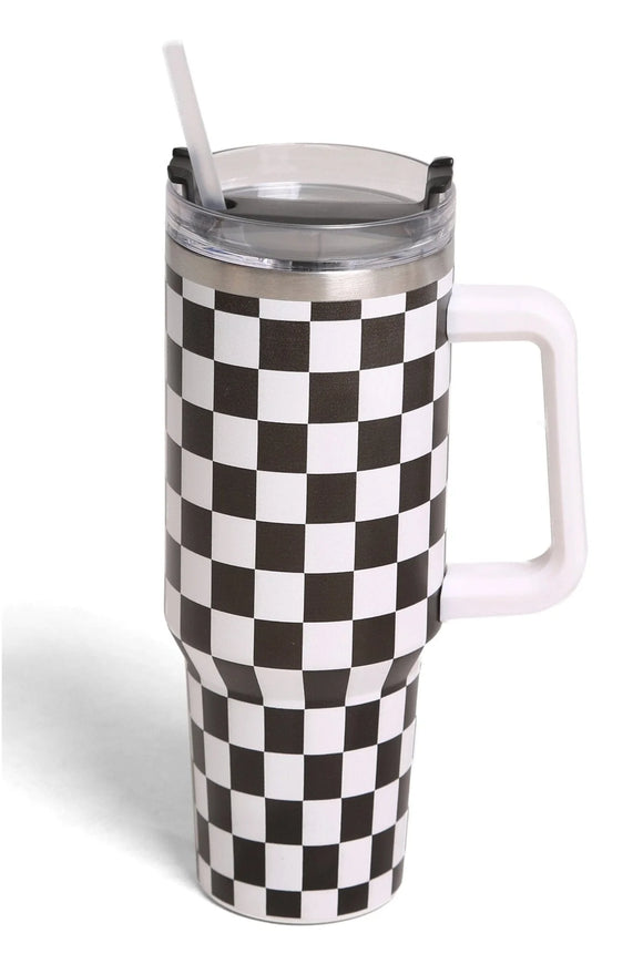 Checkered 40oz Tumbler- Black + White