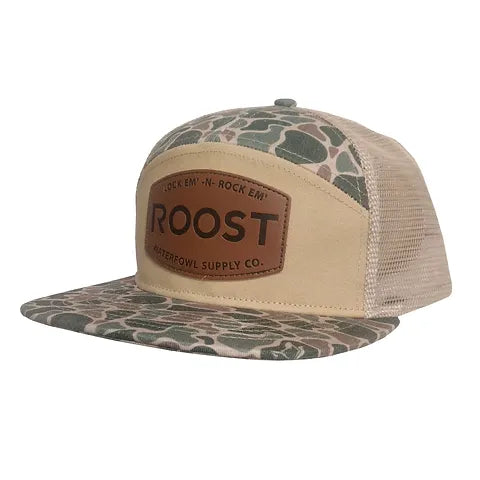 Roost 7 Panel Leather Patch Hat- Camo
