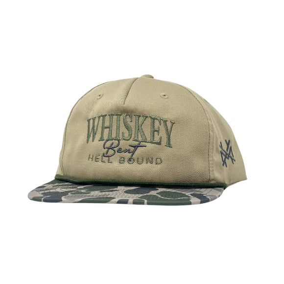 Whiskey Bent and Hell Bound Mad Hatter Flat Bill Hat- Marsh Camo