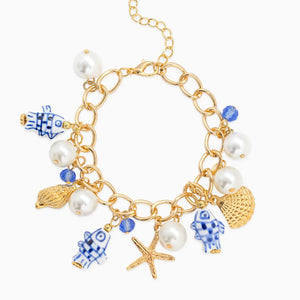 Sea Life Marine Blue Fish Ceramic Charm Bracelet