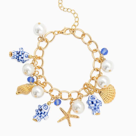 Sea Life Marine Blue Fish Ceramic Charm Bracelet