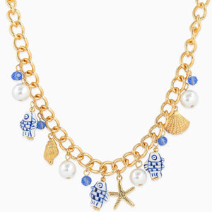 Sea Life Marine Blue Fish Ceramic Charm Necklaces