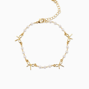 Skinny Bow Acrylic Pearl Link Station Chain Bracelet