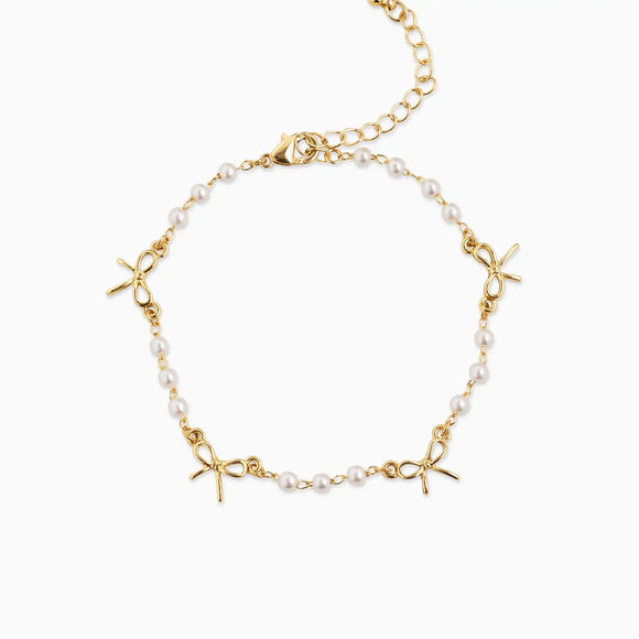 Skinny Bow Acrylic Pearl Link Station Chain Bracelet