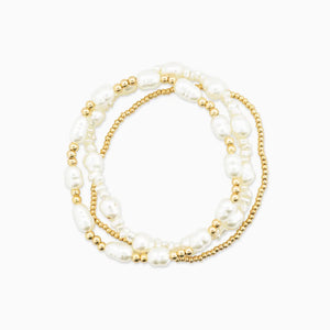 Chunky Pearl Gold Bead Mix Stretch Bracelets