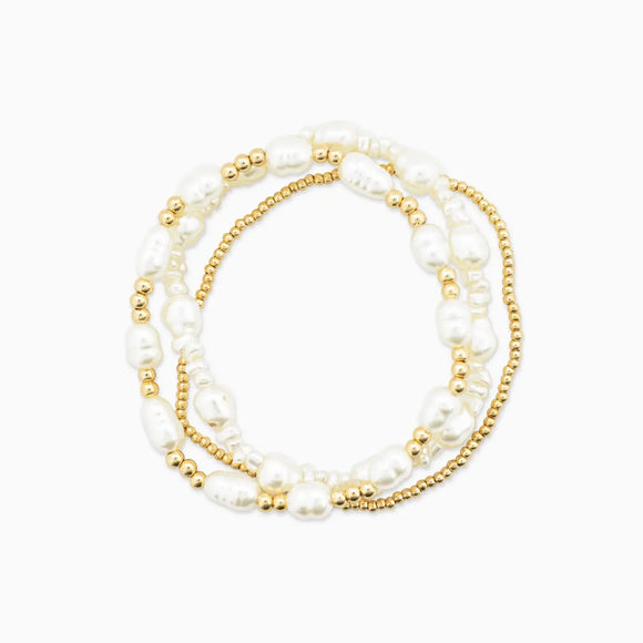 Chunky Pearl Gold Bead Mix Stretch Bracelets