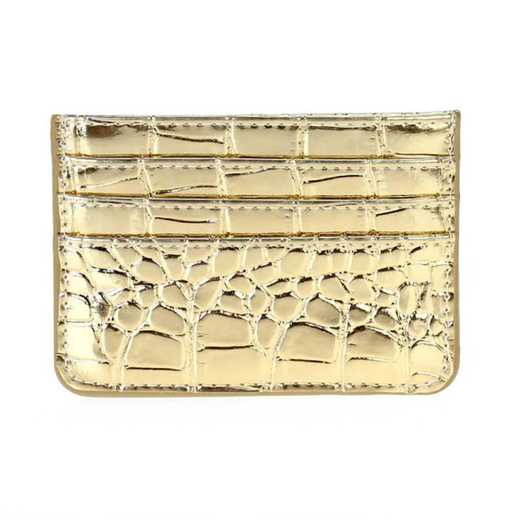 Tiara Crocodile Skin Slim Cardholder-  Gold