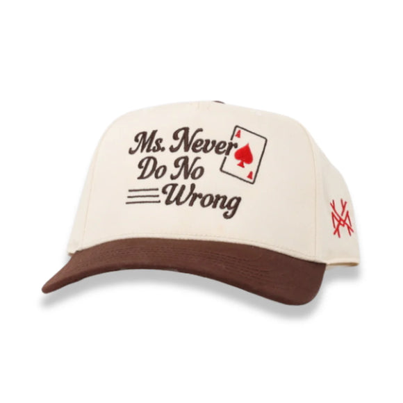 Ms Never Do No Wrong Mad Hatter Trucker Hat- Brown