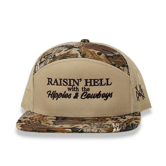 Hippies and Cowboys Mad Hatter Flat Bill Hat- Realtree Advantage Camo