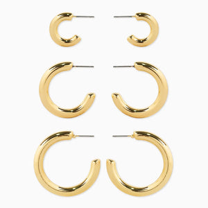 3PC Lightweight Gold Hoop Earrings