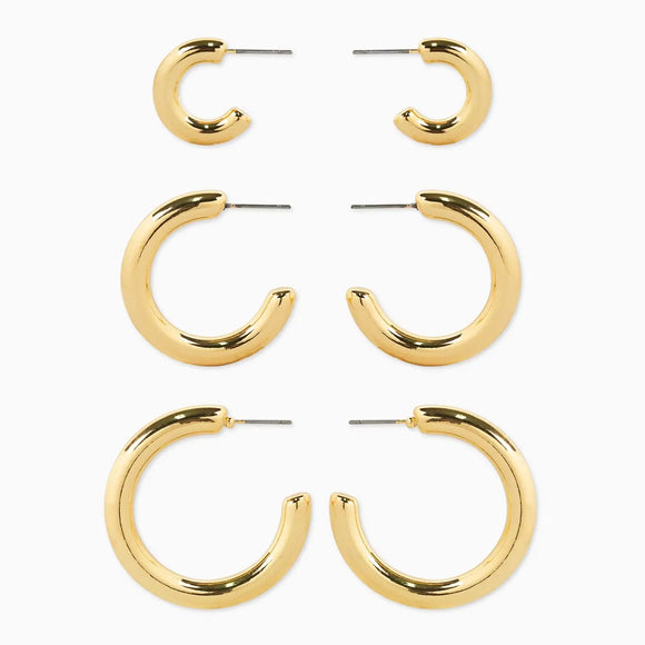 3PC Lightweight Gold Hoop Earrings