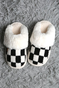 Checker Fur Slippers- Black