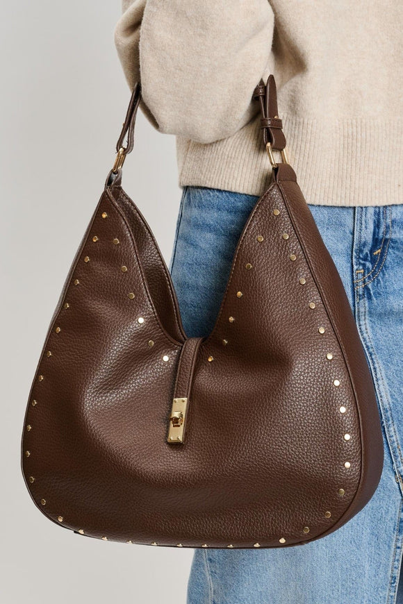 Olivia Studded Hobo Bag- Chocolate
