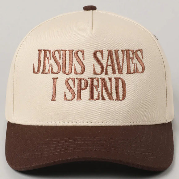 Jesus Saves, I Spend Trucker Hat- Brown