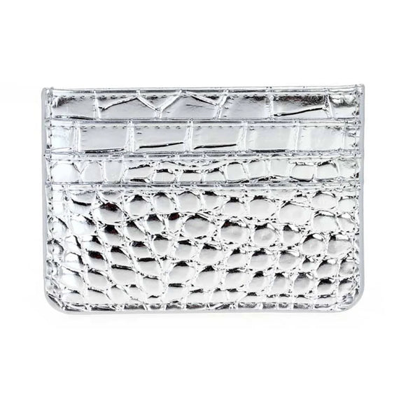 Tiara Crocodile Skin Slim Cardholder-  Silver