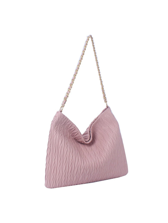 Chevron Chain Hobo Bag- Pink