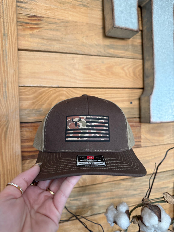 Twisted Moon Richardson Deer Flag Hat- Brown/ Khaki