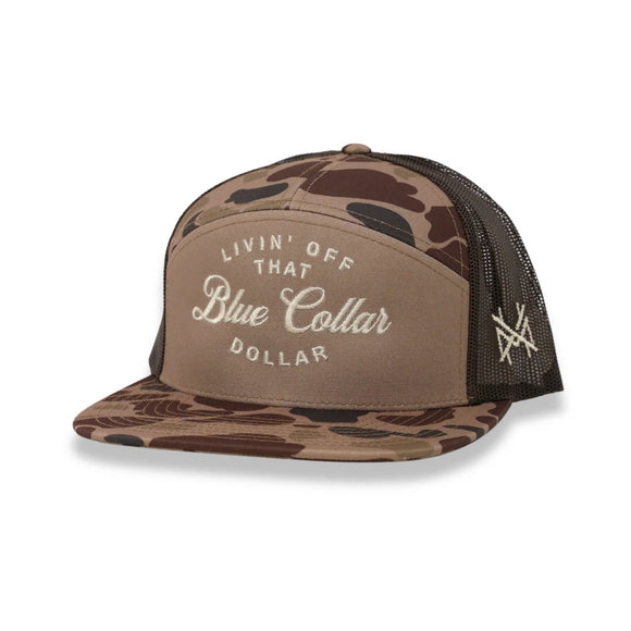 Mad Hatter Richardson Blue Collar Dollar Flat Bill Hat - Brown Duck Camo