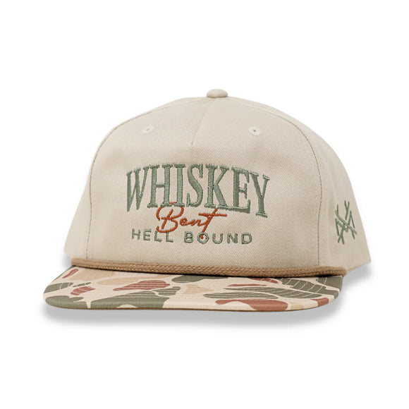 Whiskey Bent and Hell Bound Mad Hatter Flat Bill Hat- Duck Camo