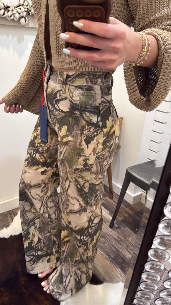 Off the Radar High Waisted Wide Leg Denim- Camo