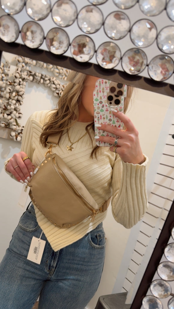 Gizelle Suede Studded Crossbody Sling- Natural