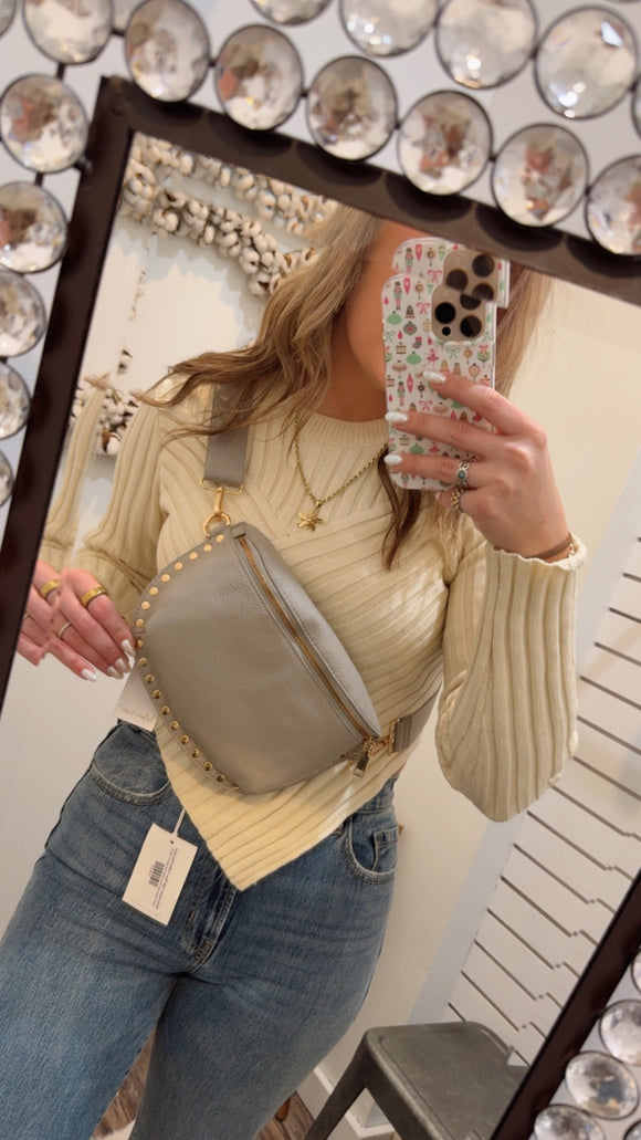 Gizelle Suede Studded Crossbody Sling- Stone