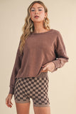 Nikki Mineral Wash Cutout Back Sweatshirt- Chocolate