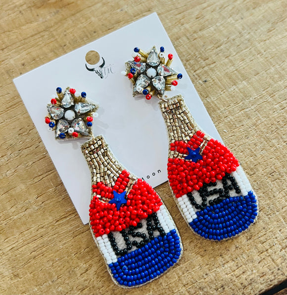 Merica’ Champagne Beaded Earrings