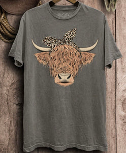 Highland Cow Graphic Tee- Stone Gray Wash
