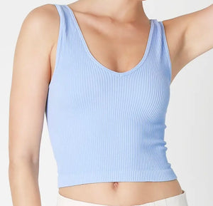 Reversible Ribbed Crop Top- Cashmere Blue
