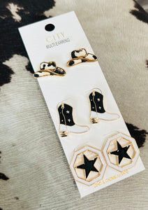 Western 3pc Black Earring Set