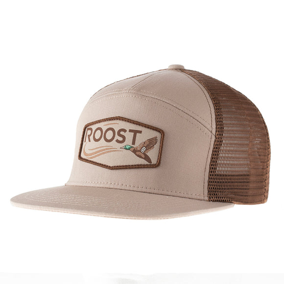 Roost 7 Panel Logo Patch- Khaki/ Brown Hat