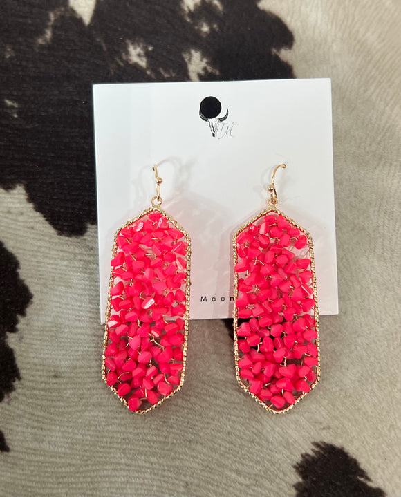 Pink Rock Hexagon Earrings
