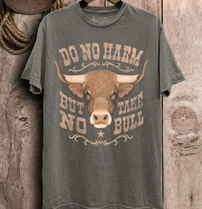 Take No Bull Graphic Tee- Stone Gray Mineral Wash