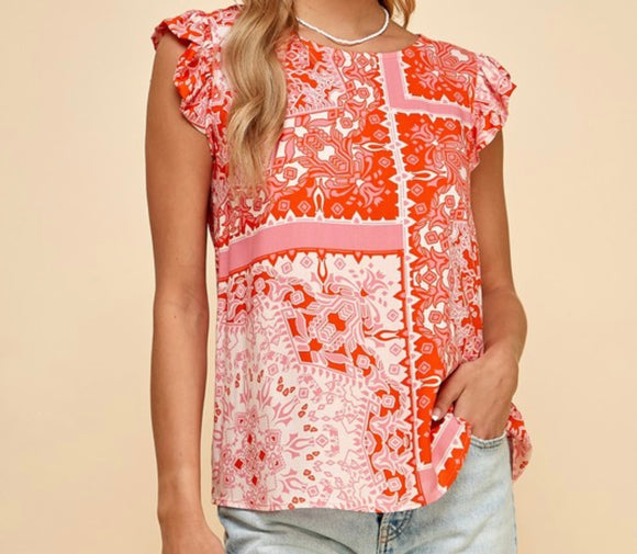 Amanda Ruffle Sleeve Blouse- Tribal