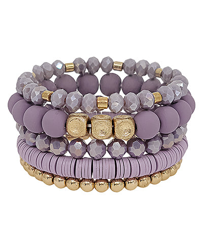 Clay Beaded Bracelet Set- Lavender