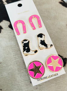 Western 3pc Pink Earring Set
