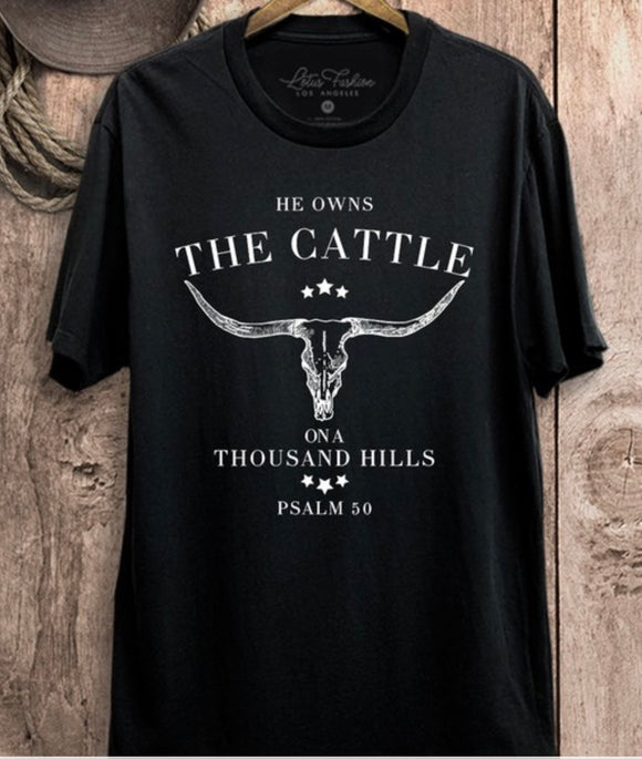 He Owns The Cattle Graphic Tee- Black
