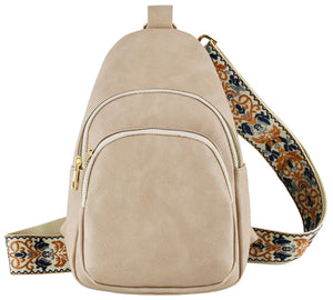 Zara Zipper Sling Bag With Boho Strap- Taupe