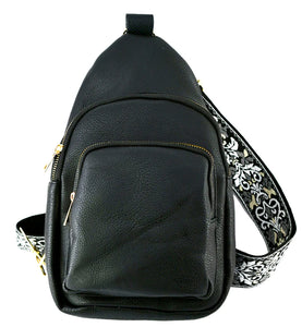 Zara Zipper Sling Bag With Boho Strap- Black