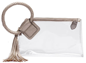 See Through Clear Cuff Handle Tassel Wrislet Clutch