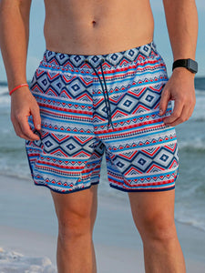 Burlebo Men’s Swim Trunks- Patriotic Aztec