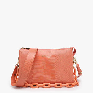 Izzy Lizard Crossbody w/Chain Strap- Coral