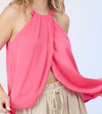 Lindsey Halter Pleating Top- Azalea