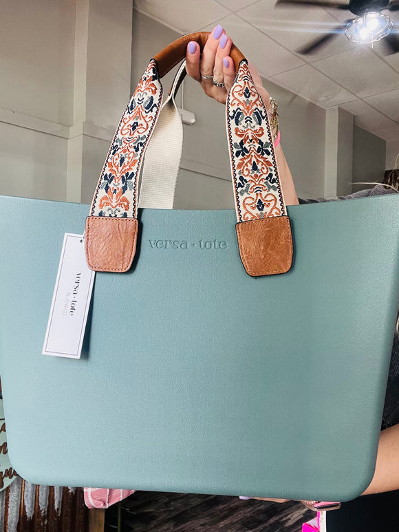 Carrie Versa Large Tote- Teal w. Camel Paisley Strap