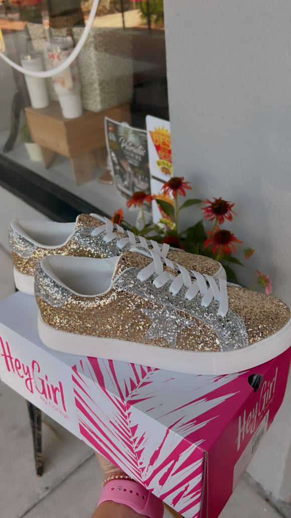 Corky’s Supernova Sneakers- Gold + Silver Glitter