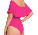 Laila Ruffle Shoulder Bodysuit- Hot Pink