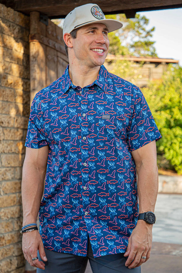 Burlebo Men’s Performance Button Up- Neon Outdoors