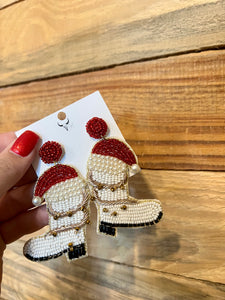 Santa Hat Pearl Beaded Boot Earrings