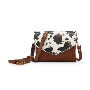 Flapover Crossbody w Whipstitch & Double Tassel